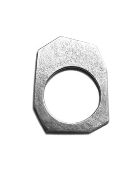 SHAPE $90-sterling silver ring with mizzy texture on one side and sanding disk texture on other side (3/8" tall) made to size specifications